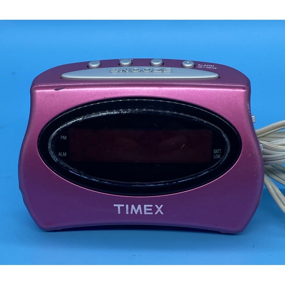 Timex Alarm Clock Hot Pink T101 Electric/Battery Backup Tested Works